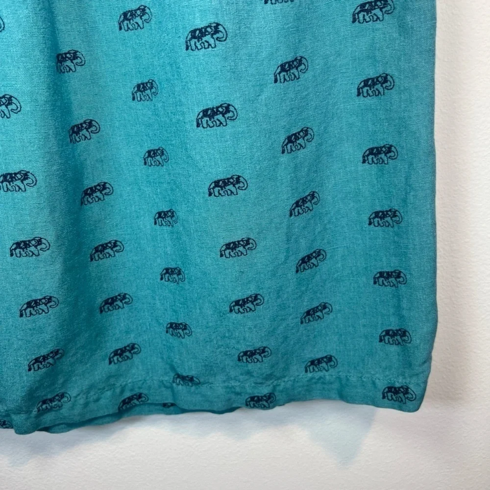 Loft Outlet Linen Blend Mini Skirt Teal Elephant Print Pockets Womens Size Large